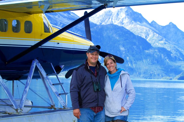 Couple on a float plane in Alaska